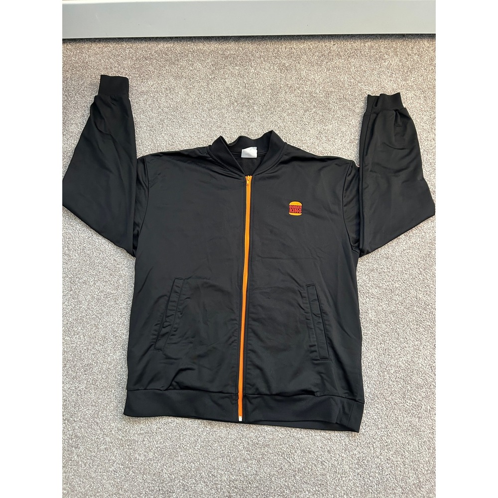 Burger King Track Jacket Mens Large Black Orange Full Zip Lightweight Excellent